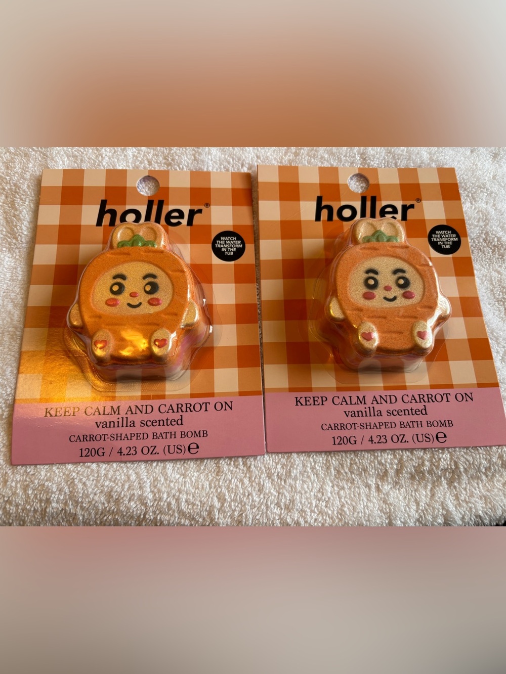 Holler  Keep Calm & Carrot On Vanilla Scented Carrot Bath Bomb - Orange (2) NEW